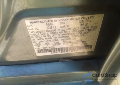 2005 Nissan Altima 2.5 S z USA, uszkodzony, nr VIN 1N4AL11D55C357446